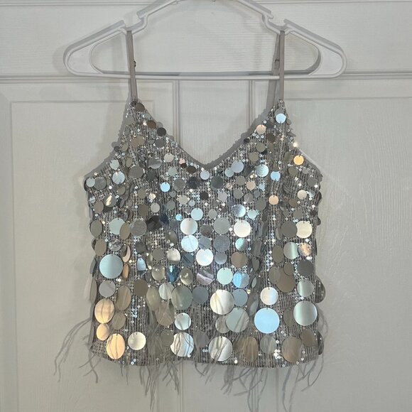 Ramy Brook Rina Sequined Faux Feather Camisole - SMALL - Picture 3 of 11